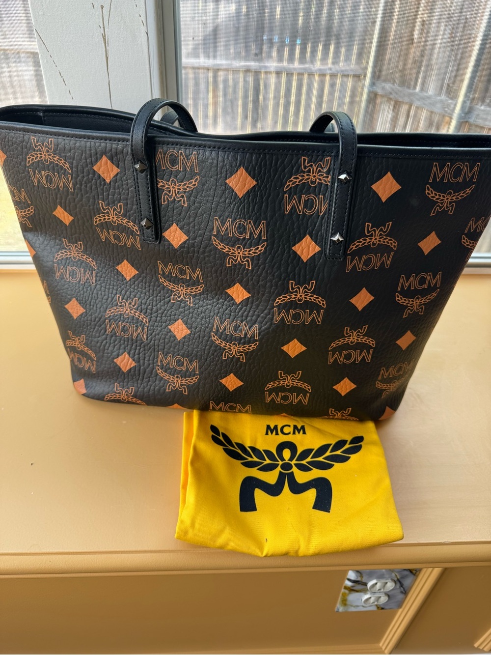 MCM Black & Cognac Visetos Coated Canvas Tote